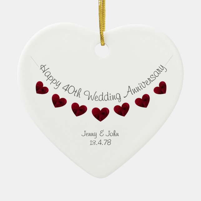 40th ruby wedding anniversary heart ornament (Front)