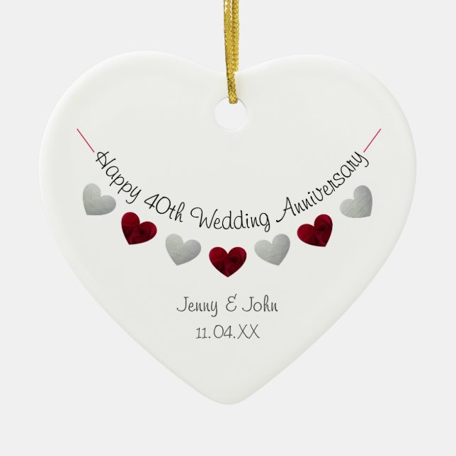 40th ruby wedding anniversary heart ornament (Front)