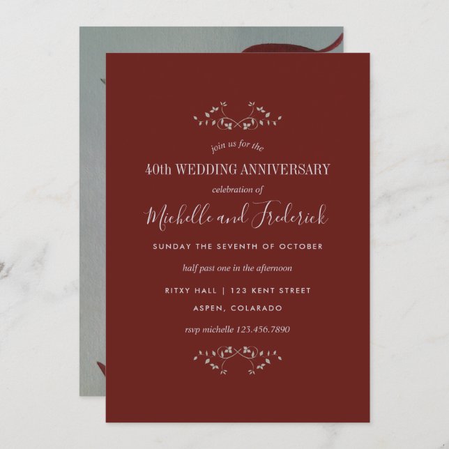 40th Ruby Wedding Anniversary invitation (Front/Back)
