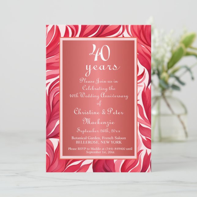 40th Ruby Wedding Anniversary  Invitation (Standing Front)