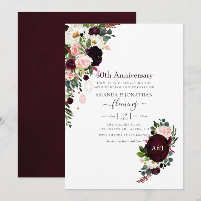 40th Ruby Wedding Anniversary Invitation (Front/Back)