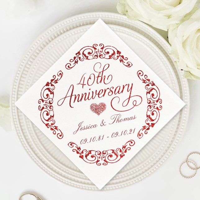 40th Ruby Wedding Anniversary Napkin (Creator Uploaded)