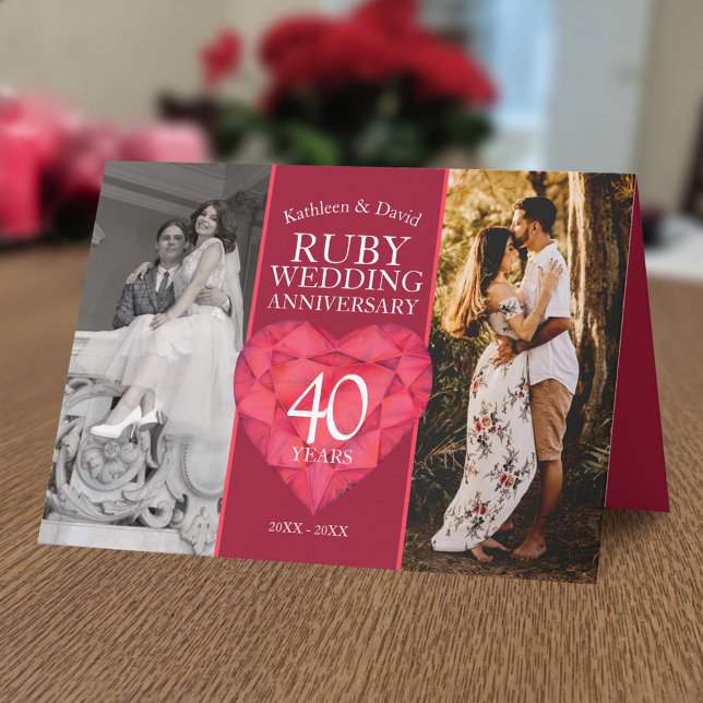 40th ruby wedding anniversary now then photo card (Creator Uploaded)