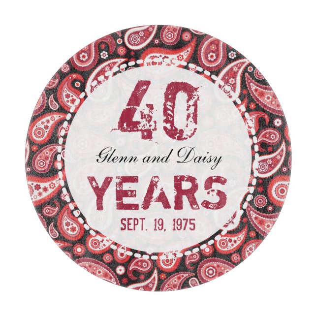 40th Ruby Wedding Anniversary Paisley Pattern Cutting Board (Front)