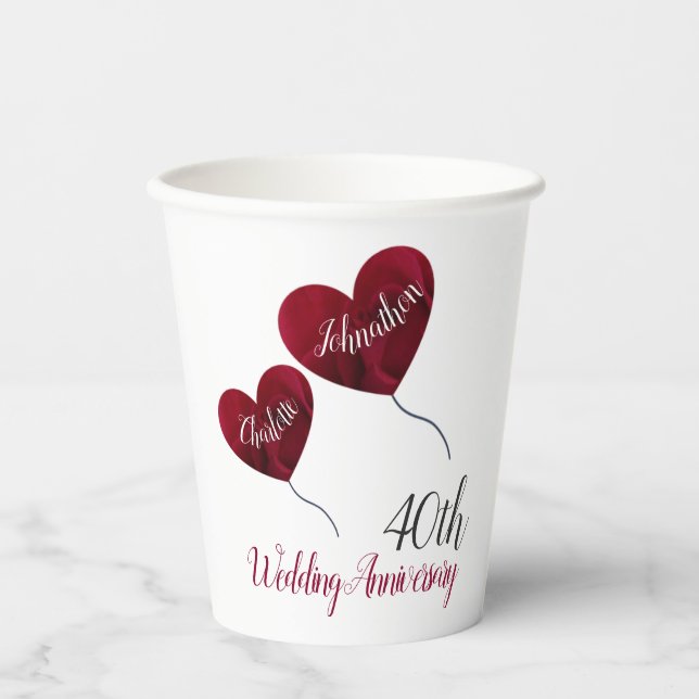 40th Ruby Wedding Anniversary Paper Cups (Front)