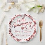 40th Ruby Wedding Anniversary Paper Plate<br><div class="desc">Celebrate in style with these elegant 40th Ruby Wedding Anniversary Paper Plates. The design features stylish faux glitter effect script font wording, frame and heart. The template wording is fully customisable so you can easily change the names and dates to make these paper plates totally unique to your celebration. Matching...</div>
