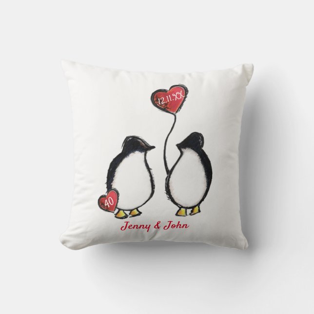 40th Ruby wedding anniversary penguin Cushion (Front)