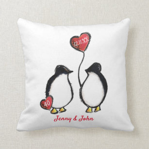 40th Ruby wedding anniversary penguin Cushion