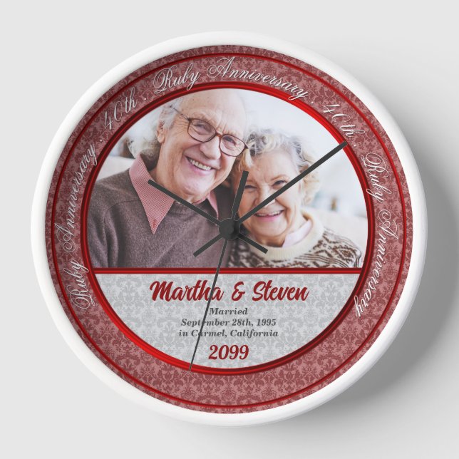 40th Ruby Wedding Anniversary Photo and Name Clock (Front)