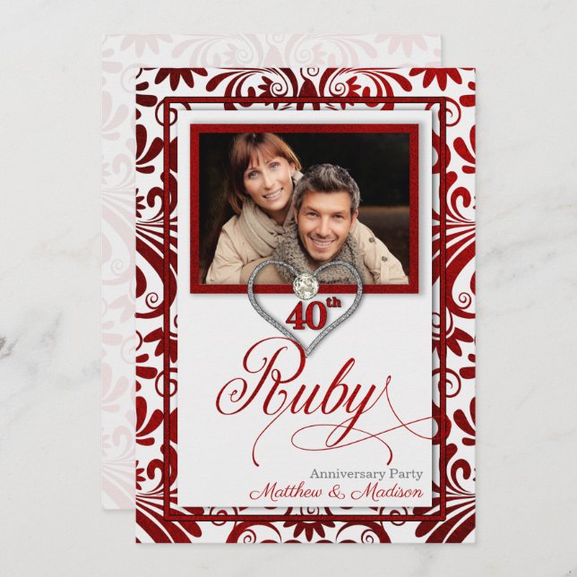 40th Ruby Wedding Anniversary Photo Invitations (Front/Back)
