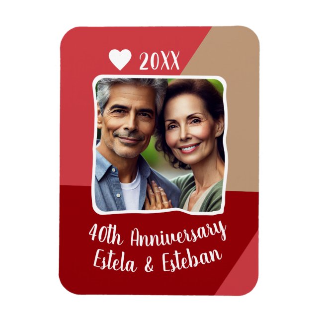 40th Ruby Wedding Anniversary Photo Keepsake Magnet (Vertical)