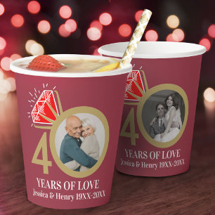 40th ruby wedding anniversary photo now and then paper cups
