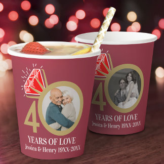 40th ruby wedding anniversary photo now and then paper cups