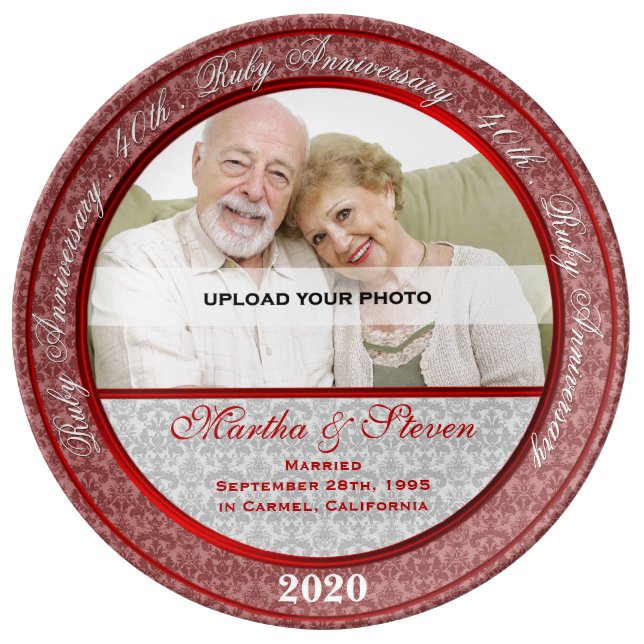 40th Ruby Wedding Anniversary Photo Plate (Front)