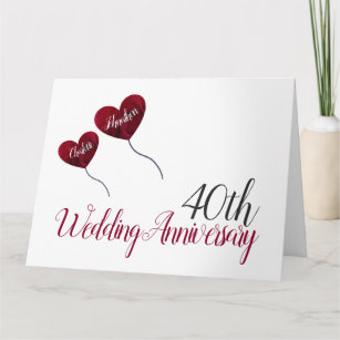 40th Ruby Wedding Anniversary red balloon large Card