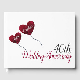 40th Ruby wedding anniversary red heart balloons Guest Book