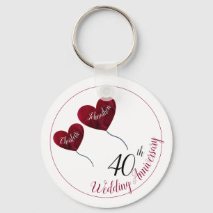 40th Ruby wedding anniversary red heart balloons Key Ring