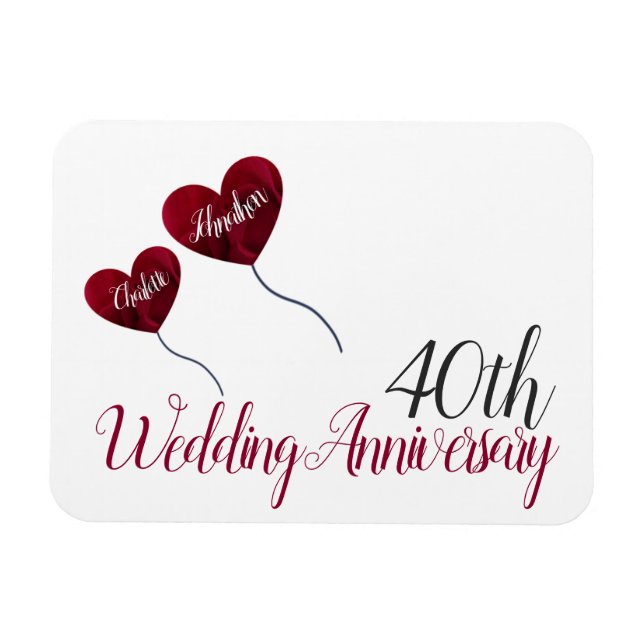 40th Ruby wedding anniversary red heart balloons Magnet (Horizontal)