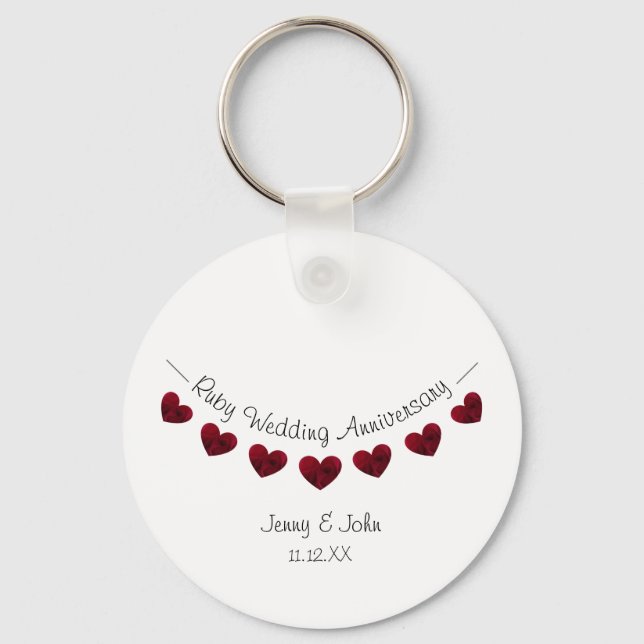 40th Ruby Wedding Anniversary red heart bunting Key Ring (Front)