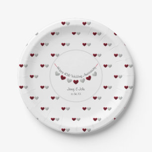 40th Ruby Wedding Anniversary red heart bunting Paper Plate