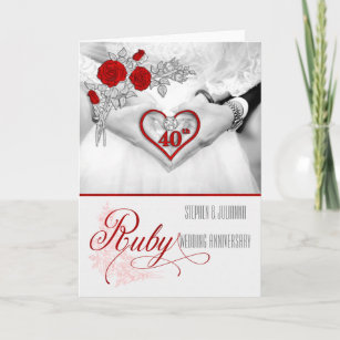 40th Ruby Wedding Anniversary Red Heart Card