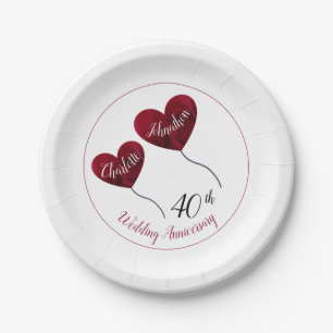 40th ruby wedding anniversary red heart necklace paper plate