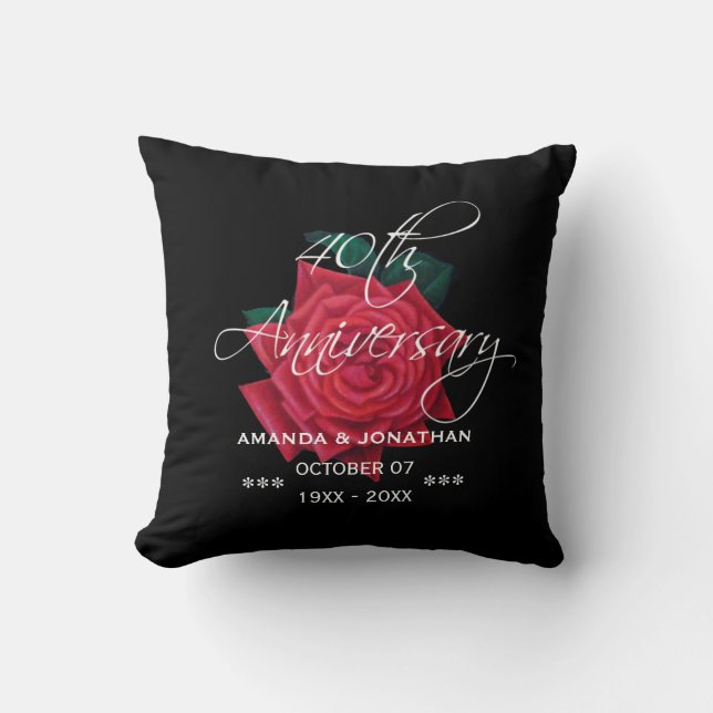 40th Ruby Wedding Anniversary Red Rose Cushion (Front)