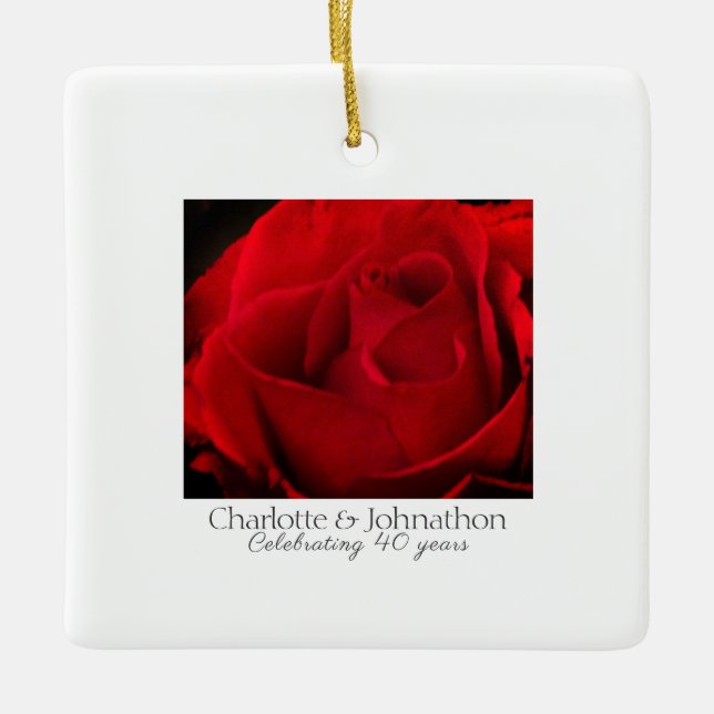 40th Ruby Wedding Anniversary Red Rose gift Ceramic Ornament (Front)