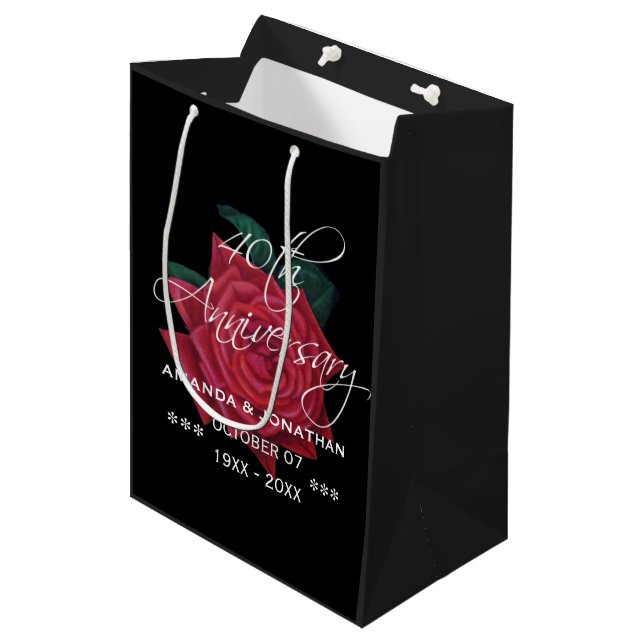 40th Ruby Wedding Anniversary Red Rose Medium Gift Bag (Front Angled)