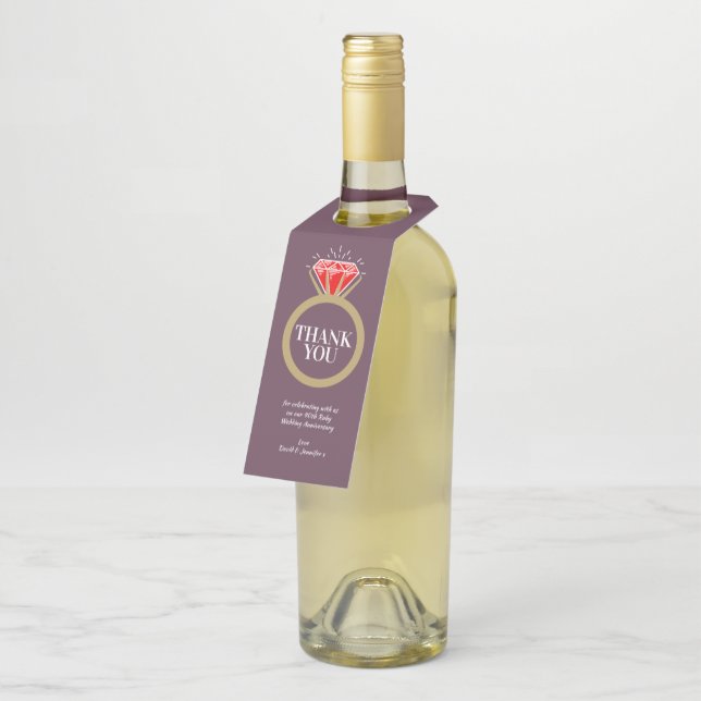 40th Ruby wedding anniversary red wine favour  Bottle Tag (Angled)