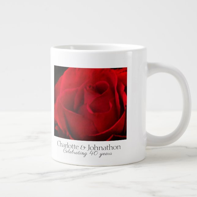 40th Ruby Wedding Anniversary Rose husband & wife Large Coffee Mug (Right)