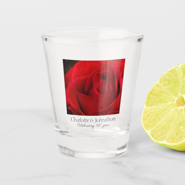40th Ruby Wedding Anniversary Rose husband & wife Shot Glass (Front)