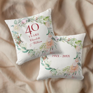 40th Ruby Wedding Anniversary Roses Garland Cushion