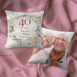 40th Ruby Wedding Anniversary Roses Garland Photo Cushion<br><div class="desc">Featuring a delicate watercolor floral garland,  this chic botanical 40th wedding anniversary keepsake pillow can be personalised with your special anniversary information in elegant ruby red text and your photo on the reverse. Designed by Thisisnotme©</div>