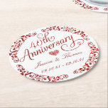 40th Ruby Wedding Anniversary Round Paper Coaster<br><div class="desc">Celebrate in style with these trendy 40th wedding anniversary paper coasters. The example names and dates are easy to personalise and matching party items can be found in the collection.</div>