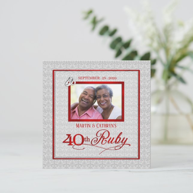 40th Ruby Wedding Anniversary Two Tone Photo Party Invitation (Standing Front)