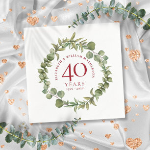 40th Ruby Wedding Anniversary Woodland Garland  Napkin