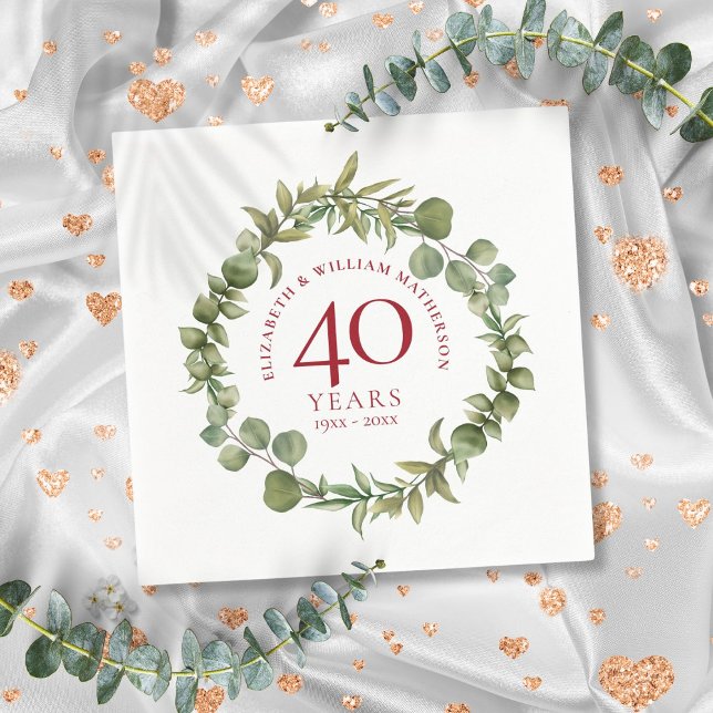 40th Ruby Wedding Anniversary Woodland Garland  Napkin (40th Ruby Wedding Anniversary Woodland Garland Napkins)