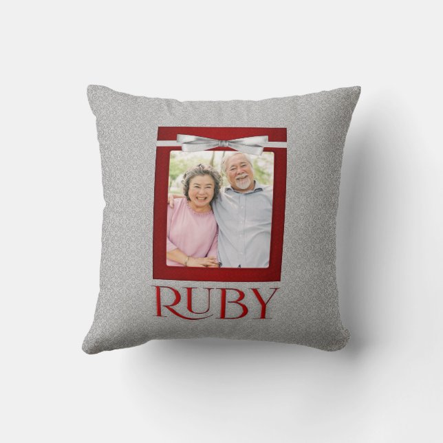 40th Ruby Wedding Annivsersary  Photo Cushion (Back)