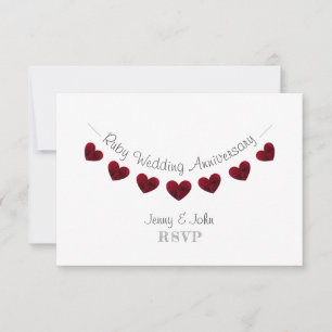 40th ruby wedding heart anniversary RSVP card