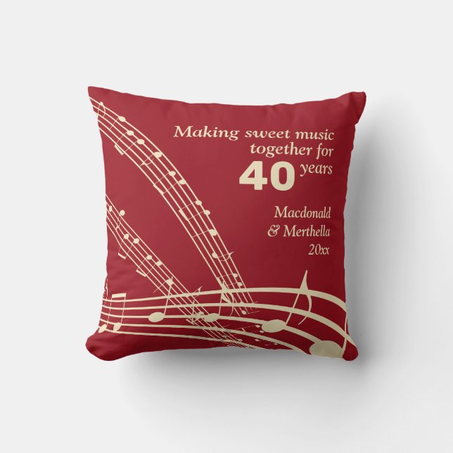 40th RUBY Wedding | Modern | MUSIC NOTES Cushion (Front)