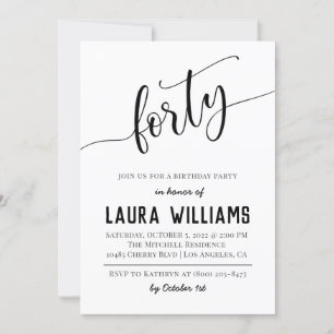 40th Script Word Birthday Invitation