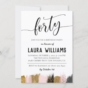 40th Script Word Birthday Invitation
