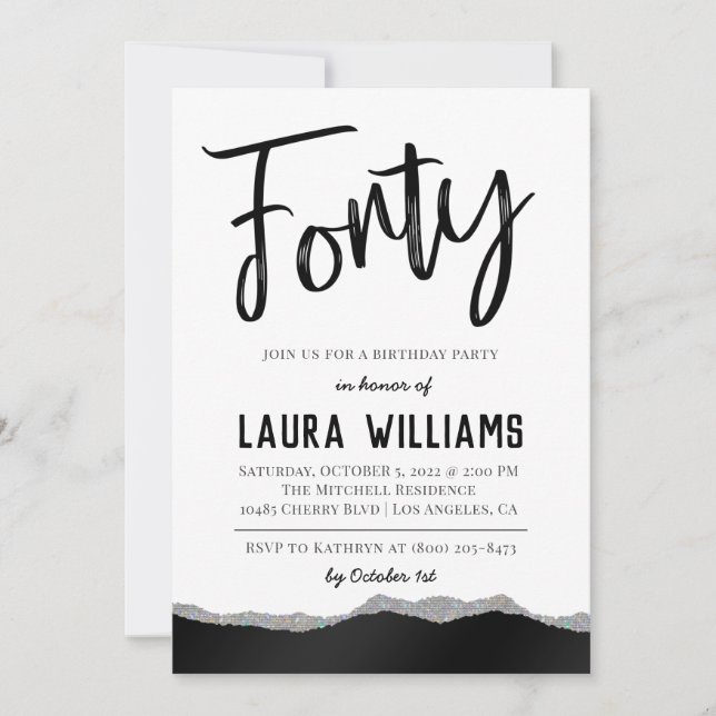 40th Script Word Birthday Invitation (Front)