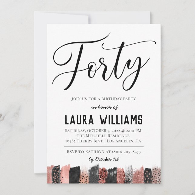 40th Script Word Birthday Invitation (Front)