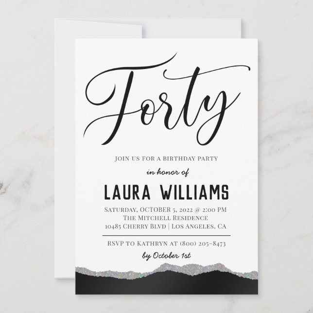40th Script Word Birthday Invitation (Front)