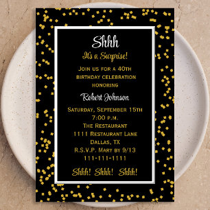 40th Shhh it's a Surprise Confetti Birthday Invitation