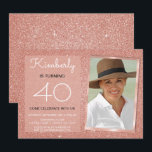 40th Sparkle Rose Gold Blush Pink Photo Invitation<br><div class="desc">40th Girl's Birthday Party Elegant Faux Sparkle and Glitter Rose Gold or Blush Pink Birthday Invitations are perfect for a Rose Gold or Blush Pink Birthday Party. These Photo or Picture Invitations are perfect for a woman turning Forty Birthday Party. You can update the invitation card to include your own...</div>