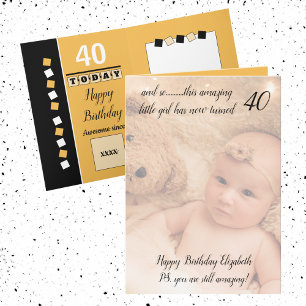 40th still amazing yellow and black birthday photo card