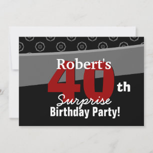 40th Surprise Birthday Black White Horizontal Invitation
